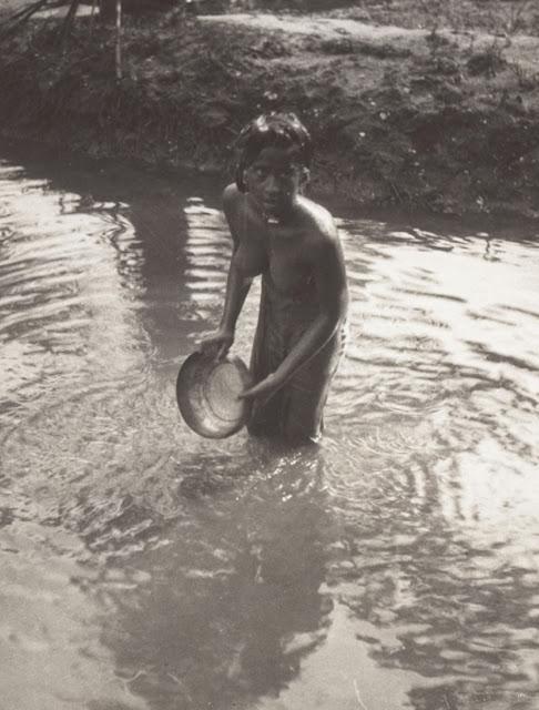 A Theeyya Woman Taking a Bath in the Stream - Kerala 1921