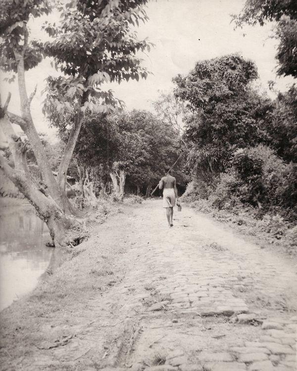 Boy Walking with a Fishing Stick - Vintage Photograph, India 1940's