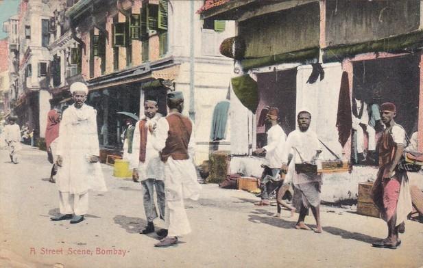 Hand Coloured Post Card of a Bombay (Mumbai) Street - 1911