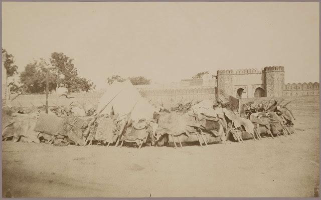 Lahore Gate of Delhi with Patiala Raja's Zumbruck (Camel Gun Encampment) - c.1857-1858