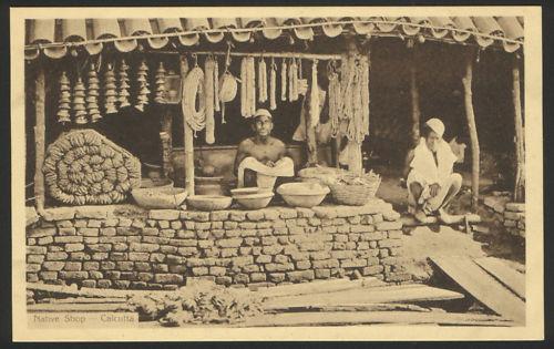 Native shop of Calcutta (Kolkata) - Vintage Postcard