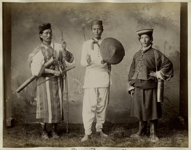 Photograph of Three Himalayan Hillmen - Lepcha, Nepali and Bhutia - 1880's