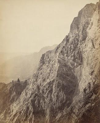 Precipices near Nynee Tal, outer range of Himalaya overlooking plain 1865 - by Samuel Bourne