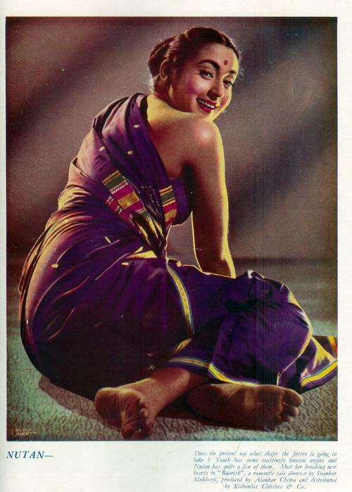 Sensuous Photograph of Hindi Movie Actress Nutan from Filmindia Magazine - 1956