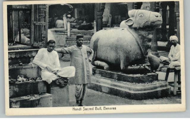 Statue of Nandi - the Sacred Bull - Benares India - 1910s Postcard