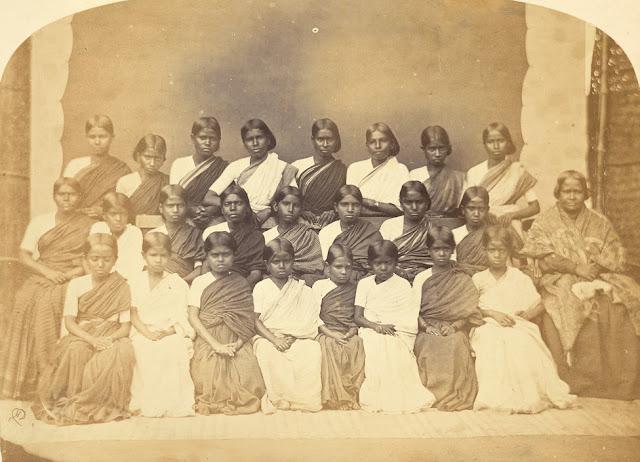 Twenty Four Students and their teacher of the London Mission Girls' Boarding School, Bangalore - 1867