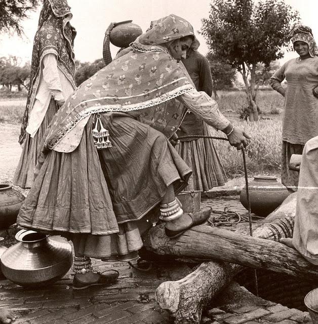 Village Women Drawing Water from Well - c1950's