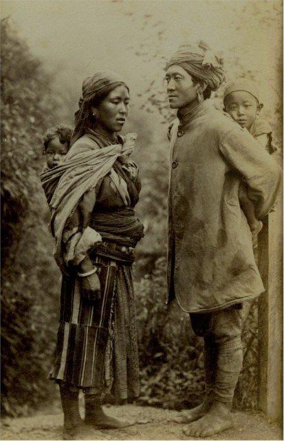 Vintage Photograph of a Tibetan Family - 1870