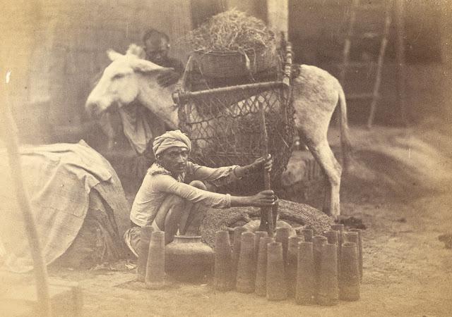 Vintage Photograph of a Tile maker at Ahmadabad in Gujarat - 1873